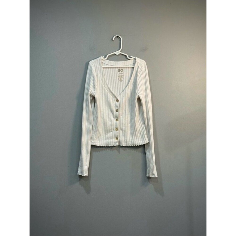 Girls’ Cream SO Ribbed Button Down Top Size L (10-12) EUC